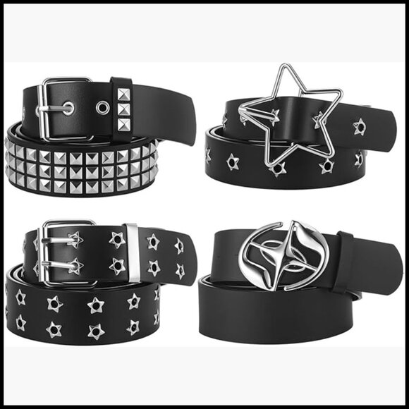 4 Pack Punk Gothic Studded Belts with Metal Buckles Adjustable PU Leather main image 5